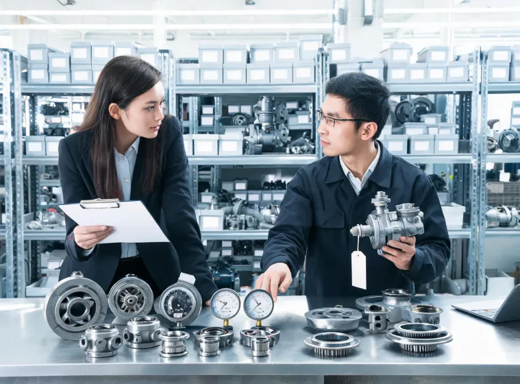MRO buyer and engineer reviewing pump replacement parts