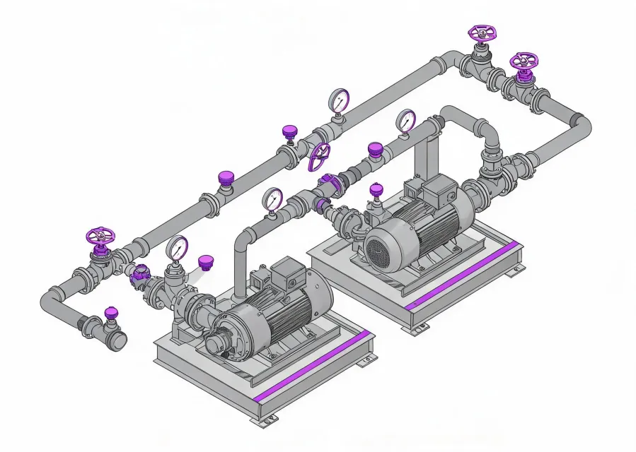 Illustrated industrial plant water and pump system